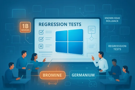 A team reviews software regression tests on a large display.