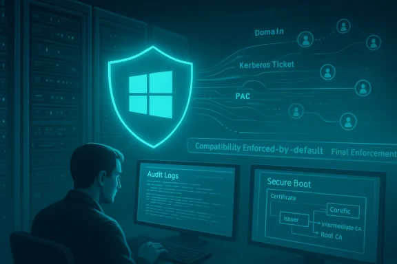Cybersecurity analyst monitors security dashboards and audit logs in a data center.