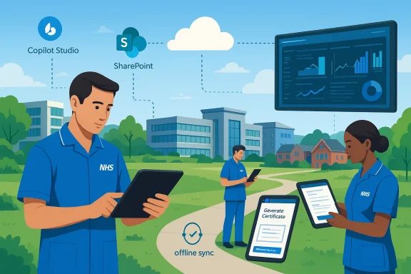 NHS staff use tablets to sync data with SharePoint and cloud dashboards.