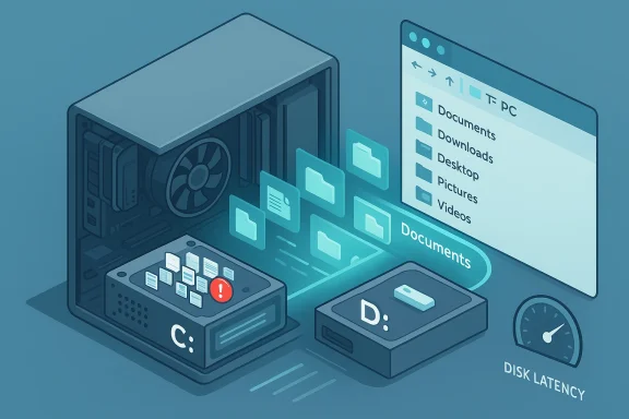 Isometric view of a computer storage system with folders and flowing files.