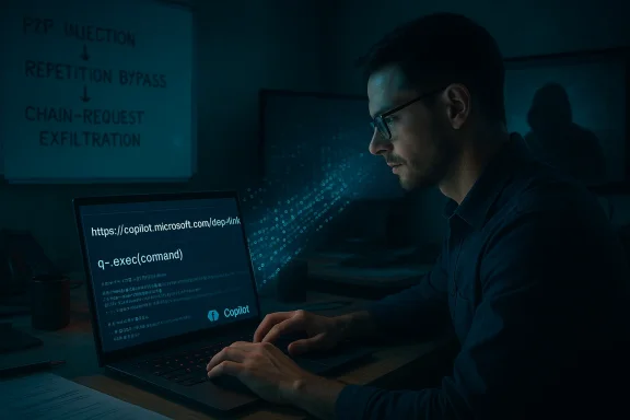 A man with glasses types on a laptop in a blue-lit, dim room, with cybersecurity notes on the wall. A man with glasses types on a laptop in a blue-lit, dim room, with cybersecurity notes on the wall.