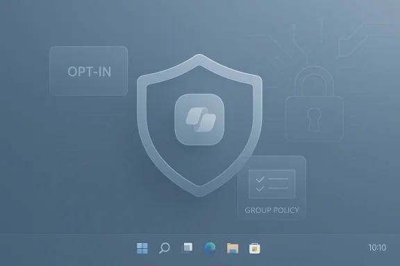 Blue tech-security wallpaper featuring a shield icon, a lock, and policy graphics.