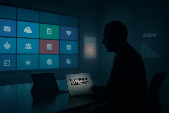 Silhouette of a man reviewing a retirement agreement beside a wall of colorful app icons.