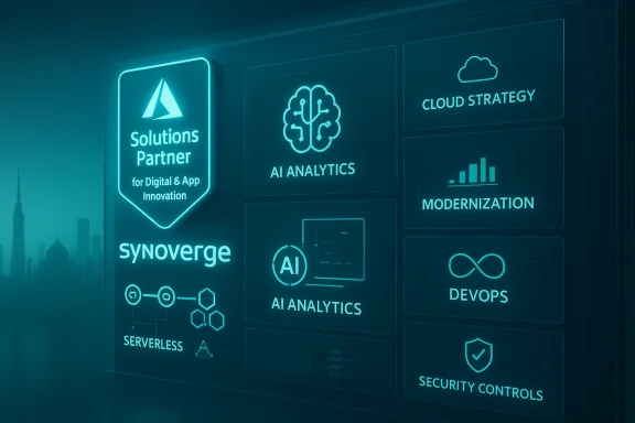 Neon blue tech dashboard highlighting AI analytics, cloud strategy, and digital modernization.