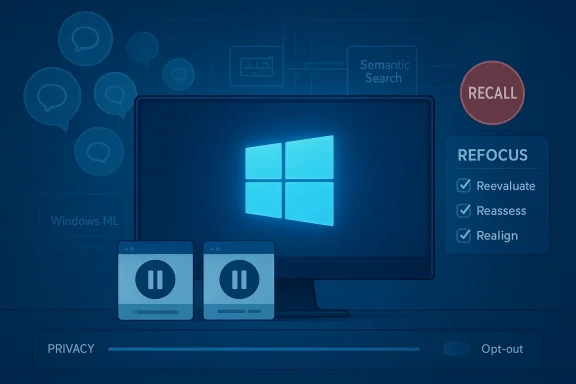 A Windows monitor glows blue amid AI workflow icons and a Windows ML label.