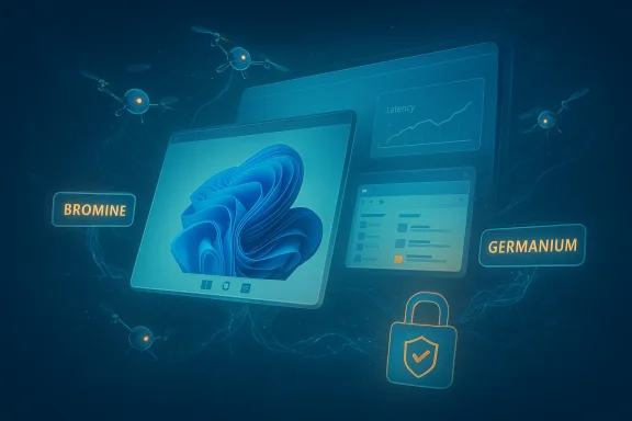 Futuristic digital dashboard with floating screens labeled Bromine and Germanium, plus a padlock icon. Futuristic digital dashboard with floating screens labeled Bromine and Germanium, plus a padlock icon.