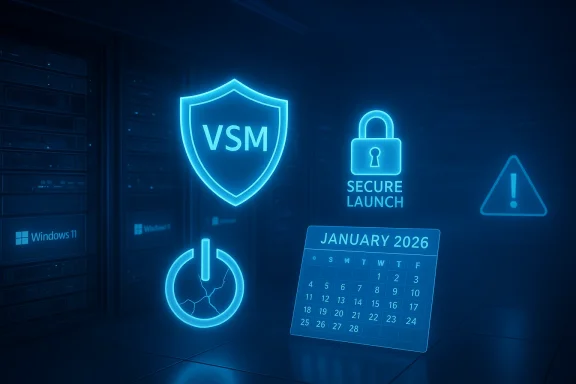 Blue neon security icons—VSM shield and secure launch—over a data center. Blue neon security icons—VSM shield and secure launch—over a data center.