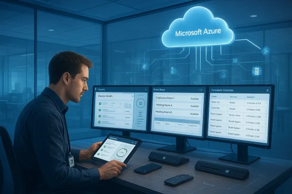 A man monitors Microsoft Azure cloud dashboards on multiple screens while using a tablet.