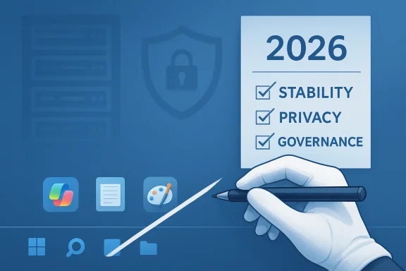 A hand signs off on a 2026 plan focusing on stability, privacy, and governance.