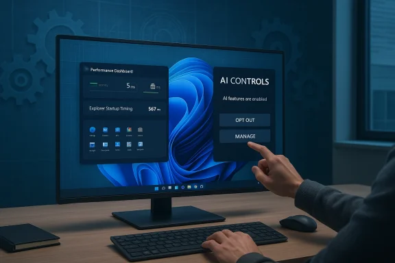 A person uses a touchscreen to manage AI controls on a large desktop monitor.
