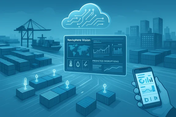 Cloud-based analytics visualize predicted disruptions at a busy shipping port.