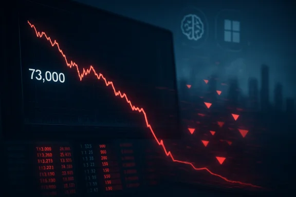 Red downward-trending stock chart on a dark screen, signaling market decline.