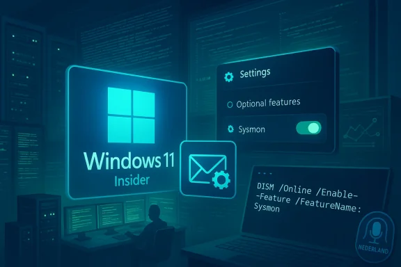 Windows 11 Insider interface collage with a settings panel amid a tech server backdrop.