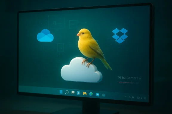 A yellow canary perched on a white cloud icon displayed on a computer monitor.