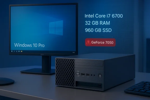 Windows 10 Pro PC with an i7-6700, 32GB RAM, 960GB SSD and a GeForce 7050 badge.
