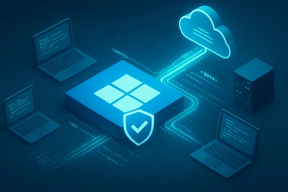 Cloud-based Windows security with a shielded Windows box and connected devices.