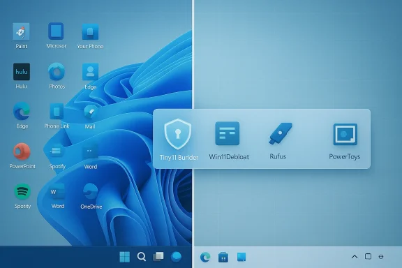 Windows 11 desktop with left-side icons and a translucent floating toolbox panel.