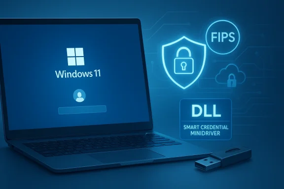 Windows 11 laptop with glowing security icons and a USB drive.