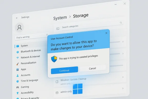 Windows Settings screen featuring a blue User Account Control prompt asking to allow changes.