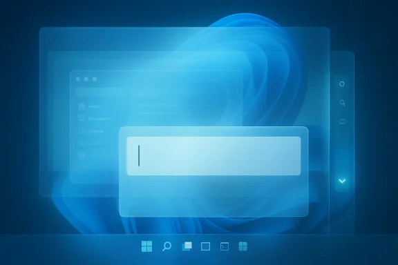 Overlapping translucent windows sit on a blue, glowing abstract background.