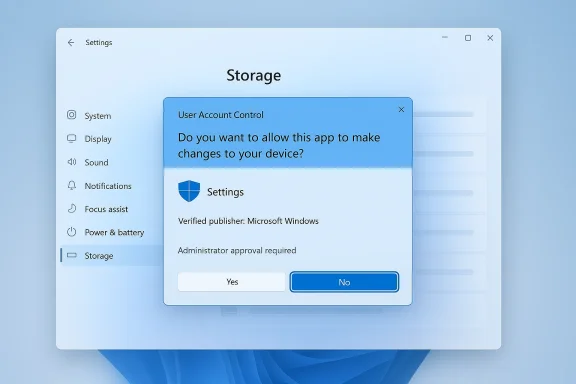 Windows Settings screen showing a User Account Control prompt to allow app changes.