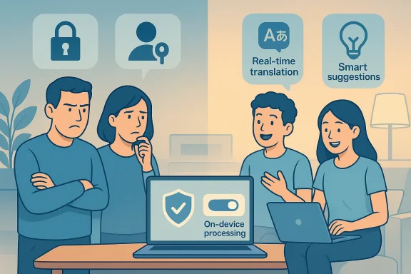A team demonstrates secure on-device processing with real-time translation and smart suggestions.