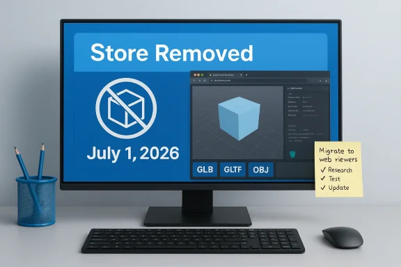 Monitor displays “Store Removed” with July 1, 2026 and a migration checklist.
