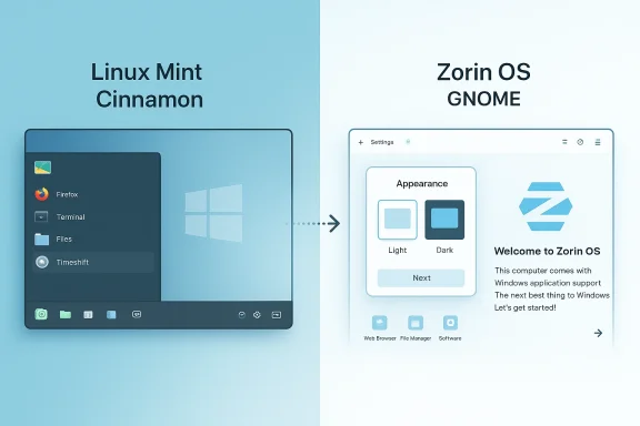 Linux Mint Cinnamon vs Zorin OS GNOME: a split-screen desktop comparison. Linux Mint Cinnamon vs Zorin OS GNOME: a split-screen desktop comparison.