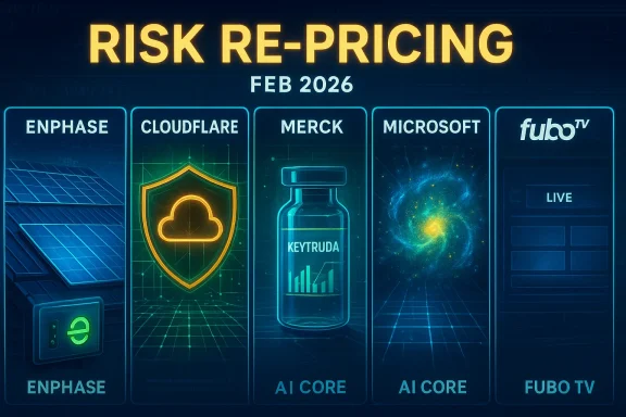 Risk Re-Pricing Feb 2026 with Enphase, Cloudflare, Merck, Microsoft, FuboTV. Risk Re-Pricing Feb 2026 with Enphase, Cloudflare, Merck, Microsoft, FuboTV.