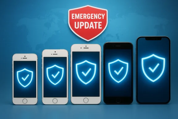 Emergency update: smartphones showcase glowing security shields with checks.