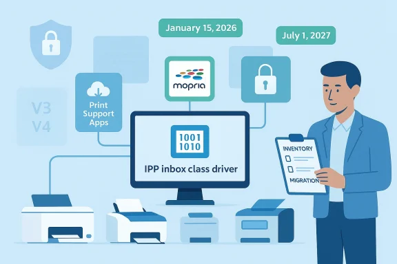IPP inbox class driver connects printers, Mopria, and print apps for migration and inventory.