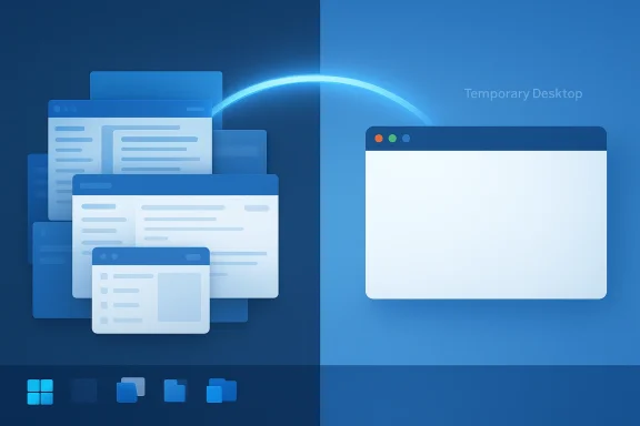 Stacked blue document windows on the left connect to a large browser window on the right via a glowing arc.