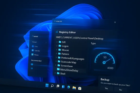 Windows 11 desktop with Registry Editor open, showing Desktop registry keys.