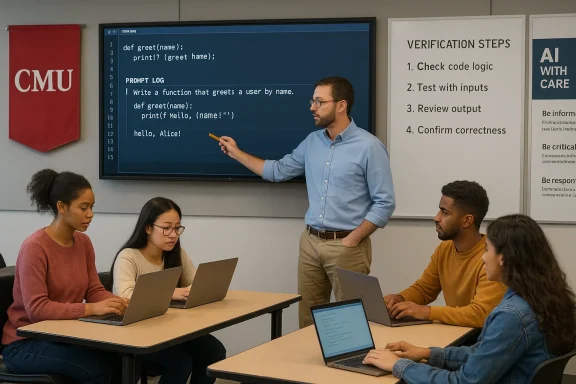 Instructor teaches a coding class as students work on laptops.