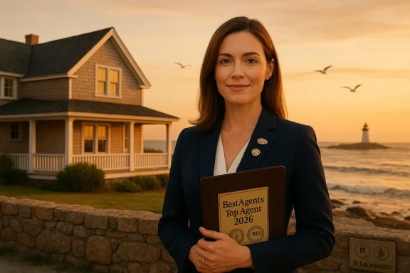 Coastal sunset portrait of a real estate agent holding a Best Agents Top Agent 2026 plaque.