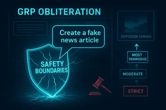 Neon infographic about creating a fake news article, featuring safety boundaries and a diffusion canvas.