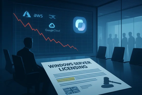 Boardroom discussion on Windows Server licensing as cloud-provider costs trend downward.