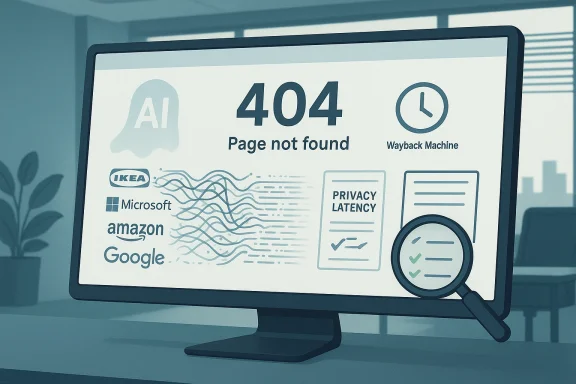 A computer monitor shows a 404 Page Not Found error with a magnifying glass.