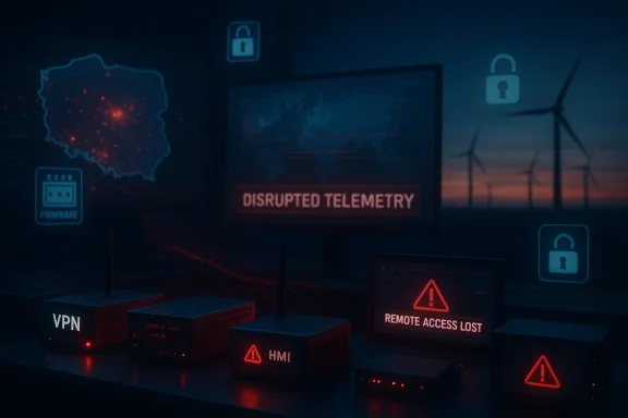 Dark control room with VPN/HMI gear and a disrupted telemetry alert.