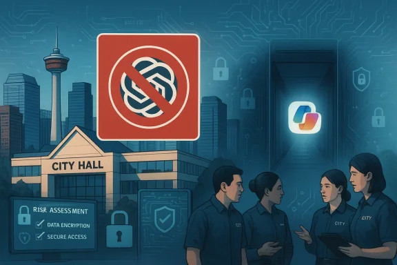 City Hall team discusses risk assessment, data encryption, and secure access in a high-tech setting.