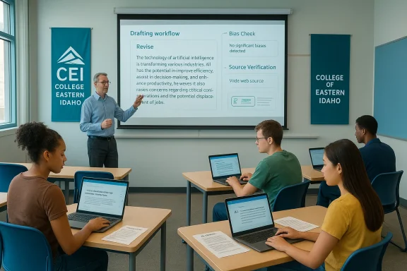 Instructor presents drafting workflow to students in a CEI classroom.