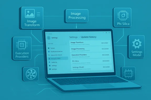 Laptop screen displays image processing settings within a tech workflow diagram.