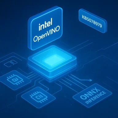 Blue neon illustration of Intel OpenVINO and ONNX inference chips.
