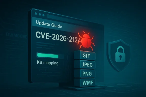 Update guide for CVE-2026-2124, showing a red bug and stacked file formats (GIF, JPEG, PNG, WMF).