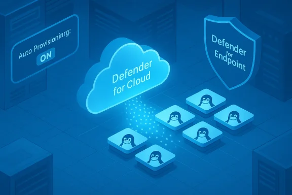 Cloud security suite showing Defender for Cloud, Defender for Endpoint, auto-provisioning ON, and Linux nodes.