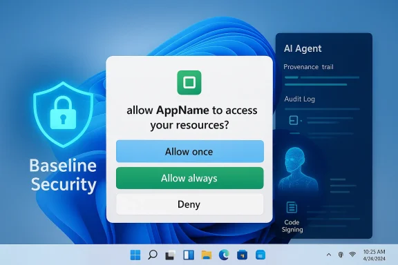 A permission prompt overlay over a blue, futuristic security dashboard with an AI agent panel.