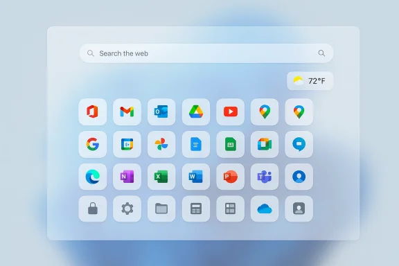 A futuristic blue app launcher with rounded icons arranged in a grid and a search bar. A futuristic blue app launcher with rounded icons arranged in a grid and a search bar.