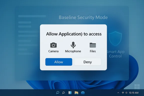 Permission dialog asking to allow app access to Camera, Microphone, and Files.