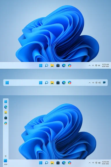 Blue abstract swirl wallpaper on a Windows 11 multi-monitor desktop.