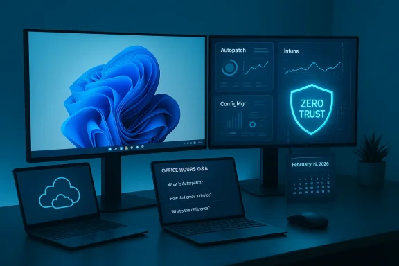 A multi-monitor workstation displaying cybersecurity dashboards, including a Zero Trust shield.